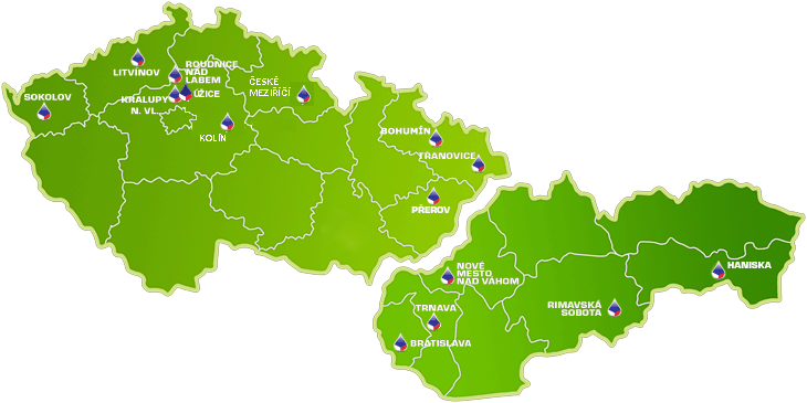 Mapa provozovaných čistících stanic CACS